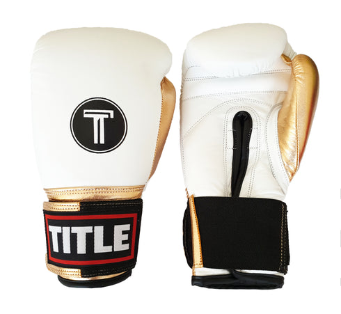 Title Leather Sparring Gloves: White with Gold